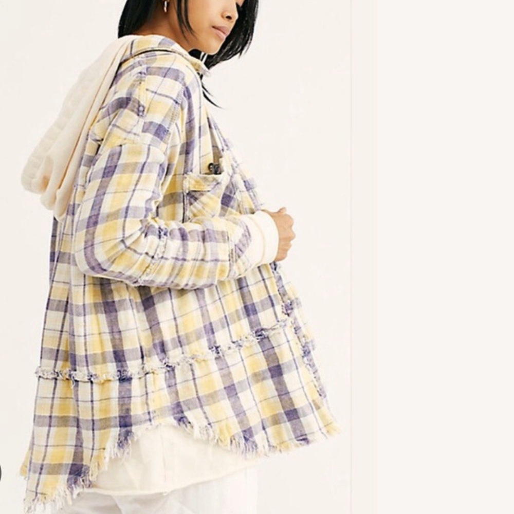 We The Free Oversized Plaid Hooded‎ Layered Shirt Jacket